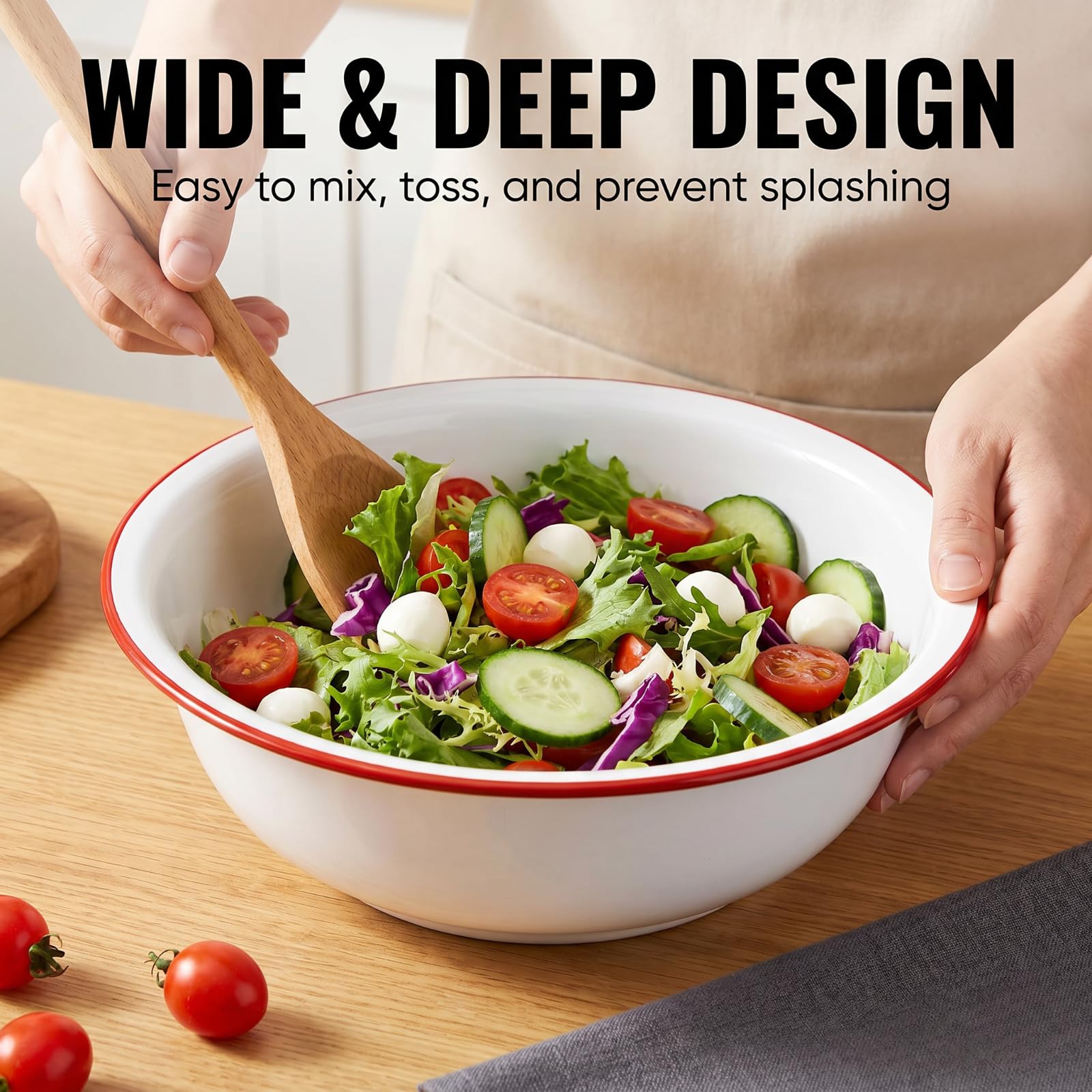 Amazon.com: Elsjoy 2 Pack 3 Quart Large Enamel Serving Bowl, 11
